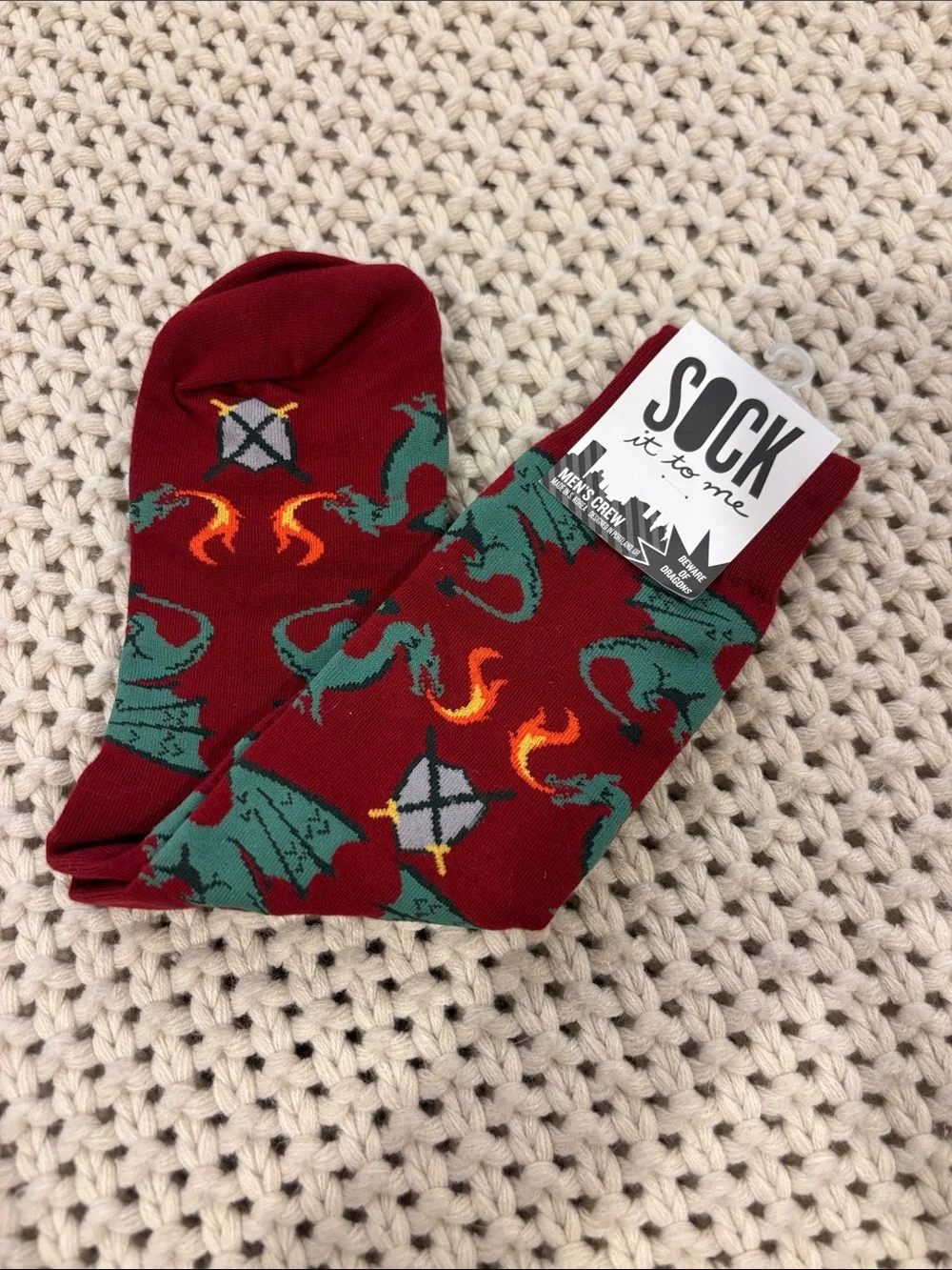 Sock It To Me Men's Burgundy Dragon Crew Socks 10-13